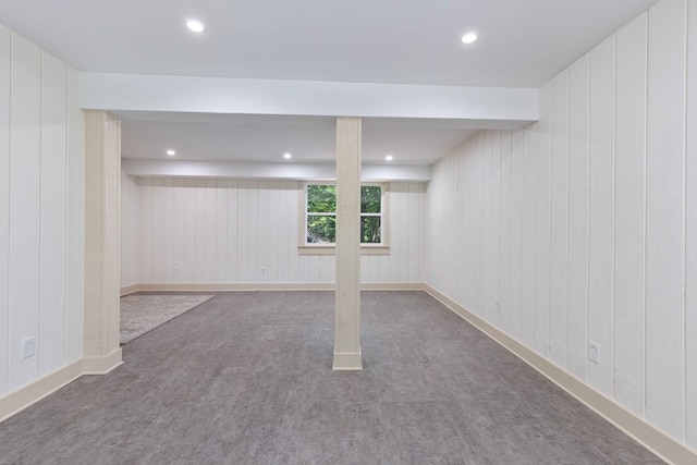 340 Commadore Dr, Hamilton, GA 31811 - below grade area with carpet flooring, recessed lighting, and wood walls
