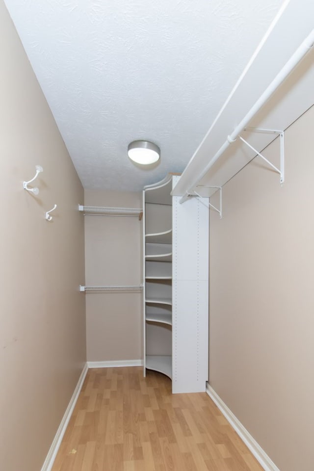 walk in closet with wood-type flooring