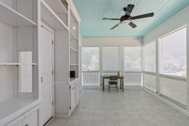 sunroom featuring ceiling fan and a healthy amount of sunlight