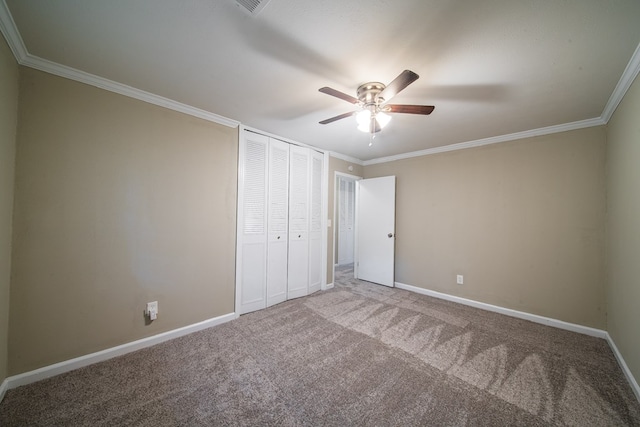 3 Primrose Ct, Columbus, GA 31907 - unfurnished bedroom featuring carpet, a closet, crown molding, and ceiling fan