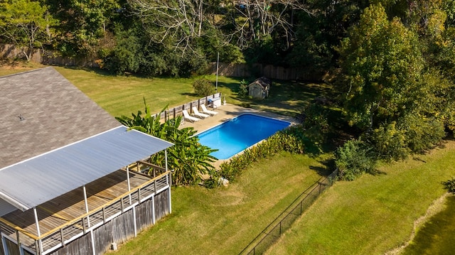 view of pool featuring a storage unit