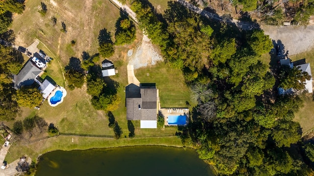 aerial view featuring a water view