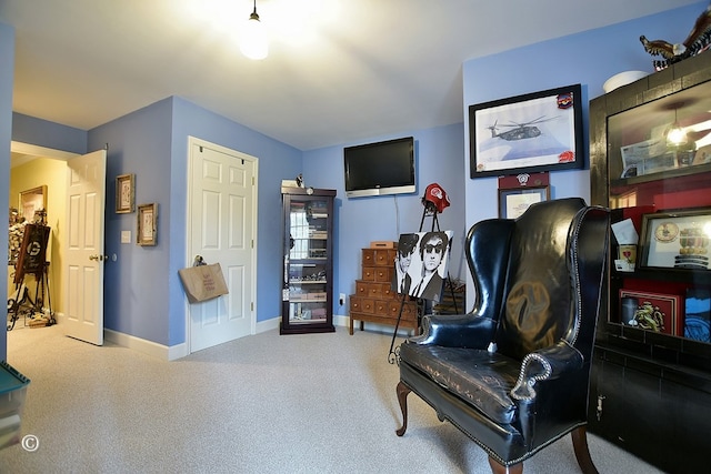 living area with light carpet