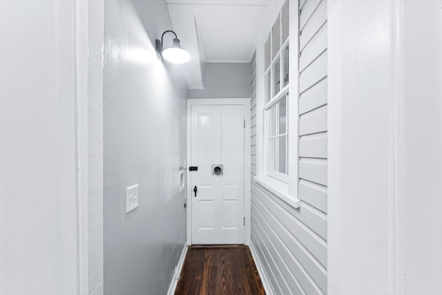 hallway featuring dark wood-type flooring