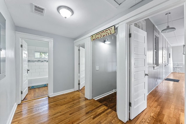 hallway with wood-type flooring