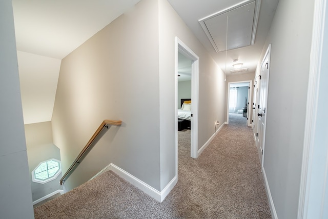 402 Lee Road 2203, Phenix City, AL 36870 - corridor featuring attic access, an upstairs landing, and carpet floors