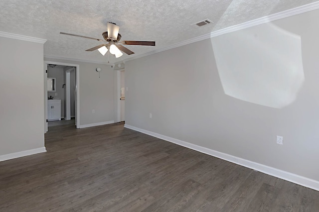 3122 Glenwood Dr, Columbus, GA 31906 - empty room with ceiling fan, dark wood finished floors, a textured ceiling, and crown molding
