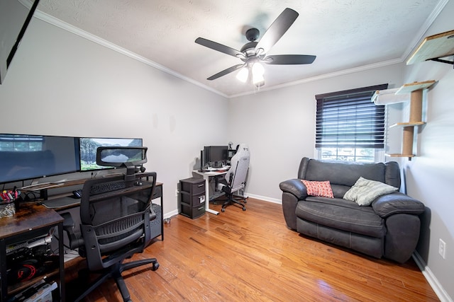 5728 Lexington Dr, Columbus, GA 31907 - office space with wood finished floors, a ceiling fan, ornamental molding, and a textured ceiling