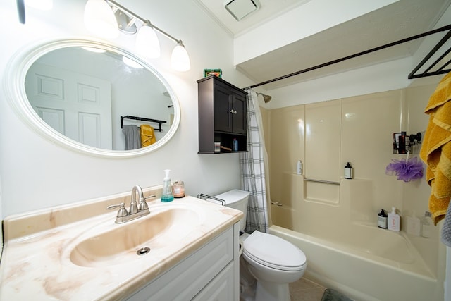 5728 Lexington Dr, Columbus, GA 31907 - full bath with shower / tub combo with curtain, vanity, tile patterned flooring, and crown molding