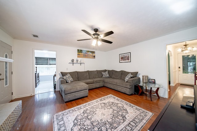 5728 Lexington Dr, Columbus, GA 31907 - living area featuring ceiling fan, hardwood / wood-style flooring, a chandelier, and crown molding