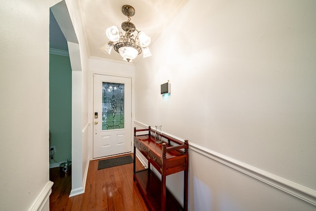 5728 Lexington Dr, Columbus, GA 31907 - doorway to outside with a chandelier, wood finished floors, and ornamental molding