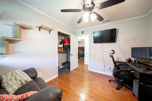 5728 Lexington Dr, Columbus, GA 31907 - office featuring hardwood / wood-style flooring, ornamental molding, and ceiling fan