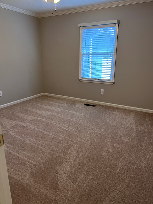 carpeted spare room with crown molding