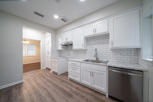 kitchen featuring sink, white cabinets, and stainless steel dishwasher