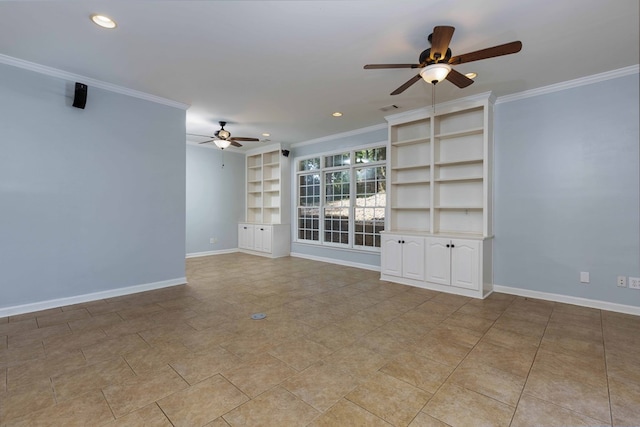 767 River Oaks Ct, Columbus, GA 31904 - unfurnished room with a ceiling fan, ornamental molding, built in shelves, and recessed lighting