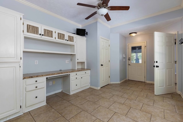 767 River Oaks Ct, Columbus, GA 31904 - unfurnished office featuring built in study area, ceiling fan, light tile patterned flooring, and ornamental molding