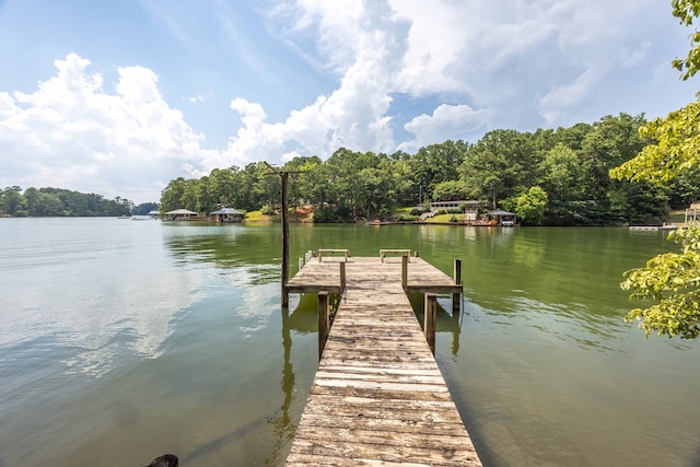 view of dock with a water view