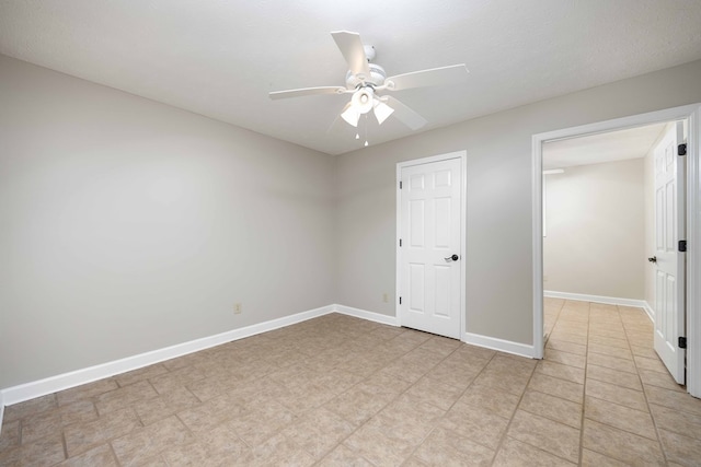 unfurnished bedroom with ceiling fan and a textured ceiling