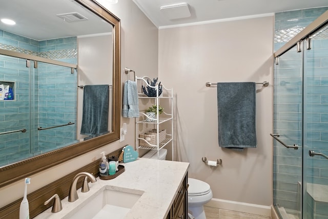 8500 Jackson Rd, Midland, GA 31820 - bathroom featuring vanity, a shower stall, and crown molding