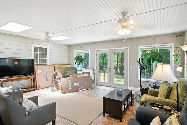 8500 Jackson Rd, Midland, GA 31820 - living area featuring a ceiling fan, a skylight, and french doors