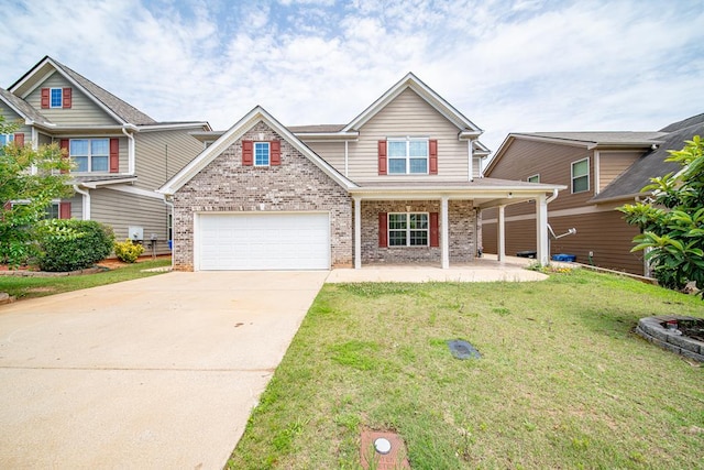 7312 Sorrel Ct, Columbus, GA 31909 - view of front of home with brick siding, concrete driveway, a front lawn, and a porch