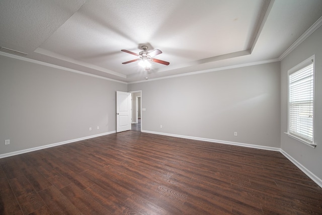 7312 Sorrel Ct, Columbus, GA 31909 - unfurnished room featuring a tray ceiling, ceiling fan, dark wood-style floors, baseboards, and crown molding