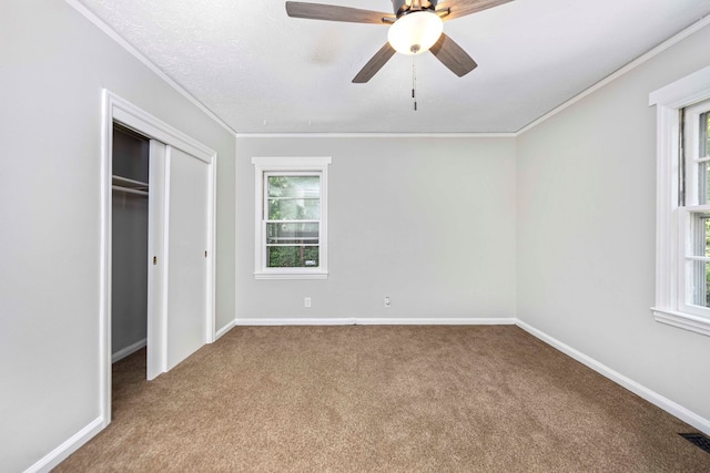 3824 Forrest Rd, Columbus, GA 31907 - unfurnished bedroom featuring carpet, ornamental molding, a closet, and ceiling fan