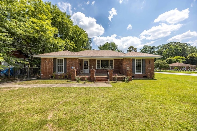 3824 Forrest Rd, Columbus, GA 31907 - ranch-style house with crawl space, a porch, a front lawn, and brick siding