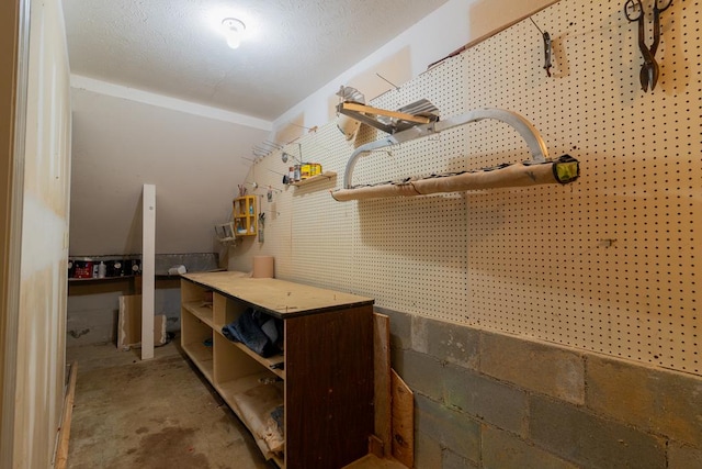 bathroom with a workshop area and concrete flooring