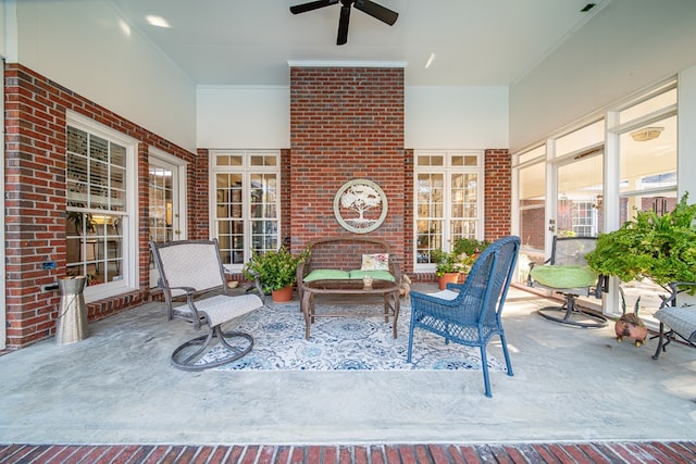 view of patio / terrace featuring ceiling fan and a porch