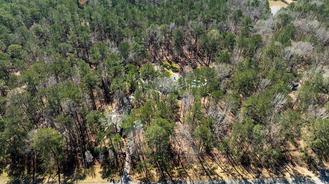 birds eye view of property with a forest view