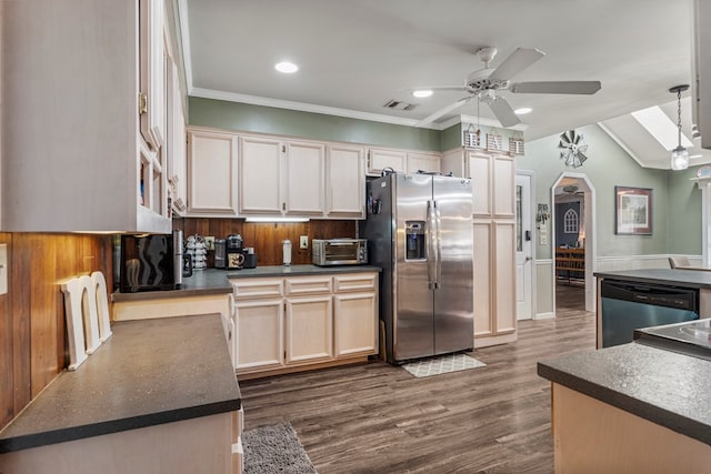 kitchen featuring dark countertops, visible vents, and stainless steel appliances