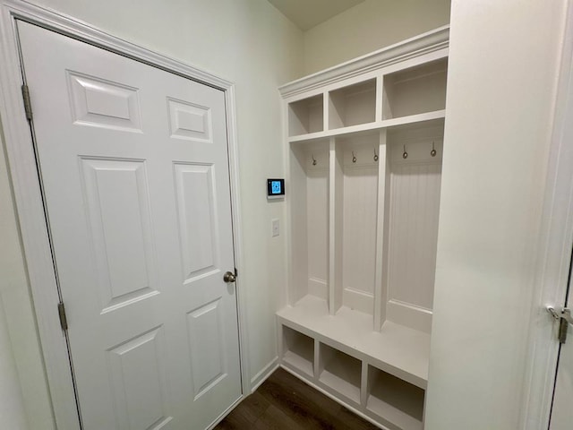 mudroom with dark hardwood / wood-style floors