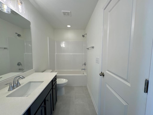 full bathroom with vanity, shower / bath combination, and toilet