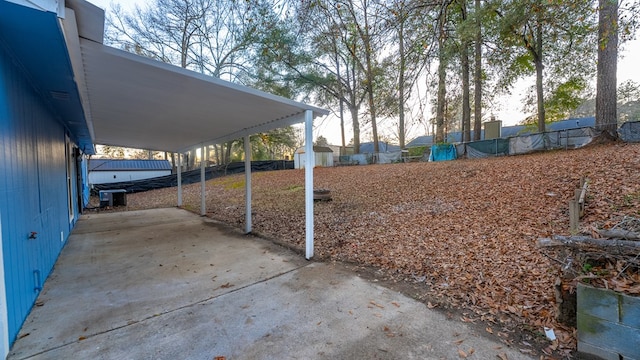 exterior space featuring a shed