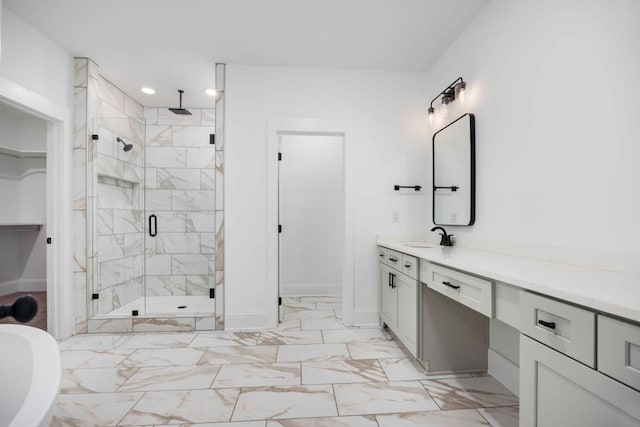 bathroom featuring vanity and separate shower and tub