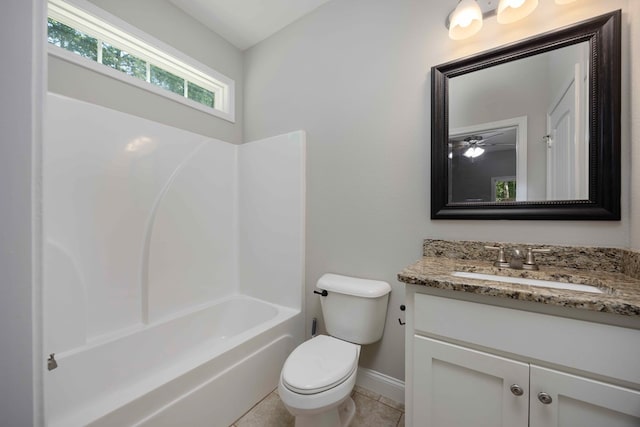 full bathroom with tile patterned flooring, vanity, toilet, and tub / shower combination