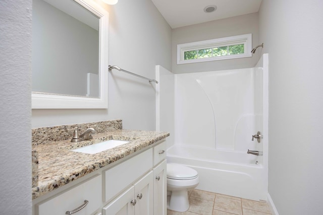 full bathroom featuring shower / bathing tub combination, tile patterned floors, vanity, and toilet