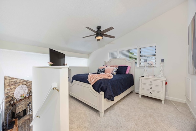 333 Eastside Dr Unit 4, Fortson, GA 31808 - bedroom with light carpet, baseboards, vaulted ceiling, and ceiling fan