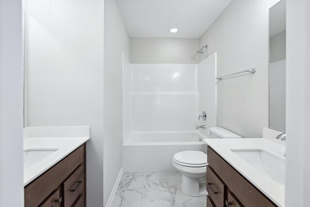 full bathroom with vanity, toilet, and shower / bath combination