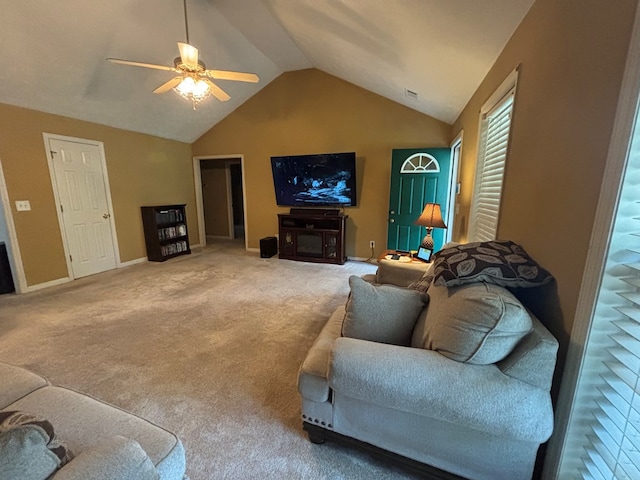 4 Kennedy St, Phenix City, AL 36869 - carpeted living room featuring vaulted ceiling and a ceiling fan