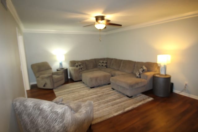 2525 Norris Rd, Columbus, GA 31907 - living area with ornamental molding, ceiling fan, wood finished floors, and baseboards