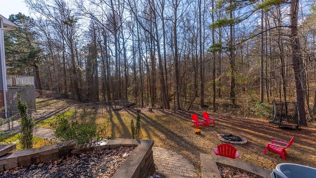 view of yard featuring an outdoor fire pit