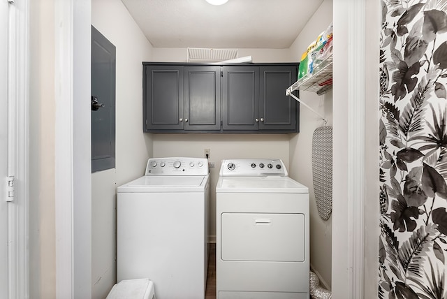 washroom featuring washer and clothes dryer and cabinet space