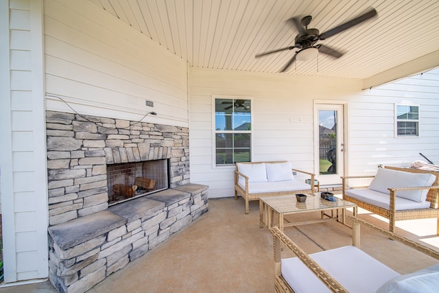 8008 Barton Dr, Midland, GA 31820 - view of patio / terrace with an outdoor living space with a fireplace and ceiling fan