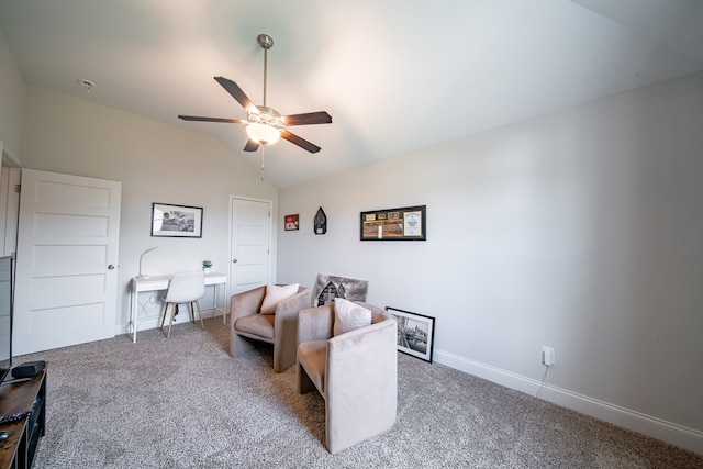 8008 Barton Dr, Midland, GA 31820 - sitting room featuring a ceiling fan, lofted ceiling, and carpet