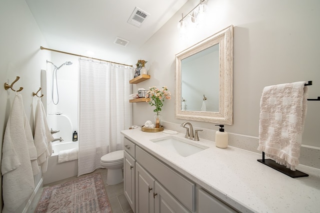 8008 Barton Dr, Midland, GA 31820 - bathroom with vanity, shower / tub combo, and tile patterned floors