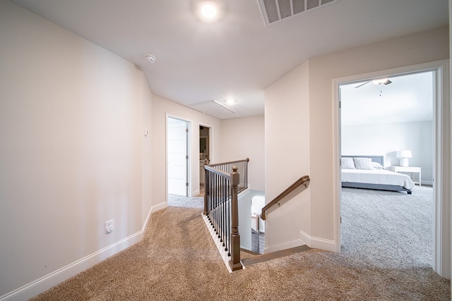 8008 Barton Dr, Midland, GA 31820 - hall featuring an upstairs landing, carpet floors, and attic access