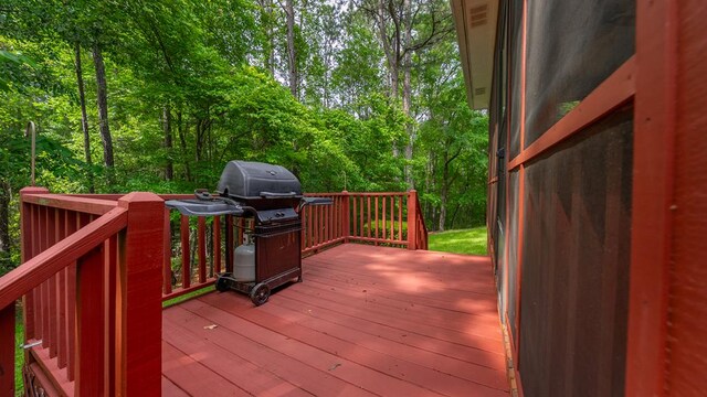 deck featuring grilling area