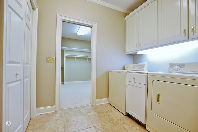 4701 Turnberry Ln Unit 6, Columbus, GA 31909 - clothes washing area with ornamental molding, cabinets, independent washer and dryer, and light tile patterned floors